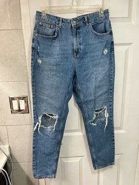 Topshop Distressed Blue High-Rise Mom Jeans